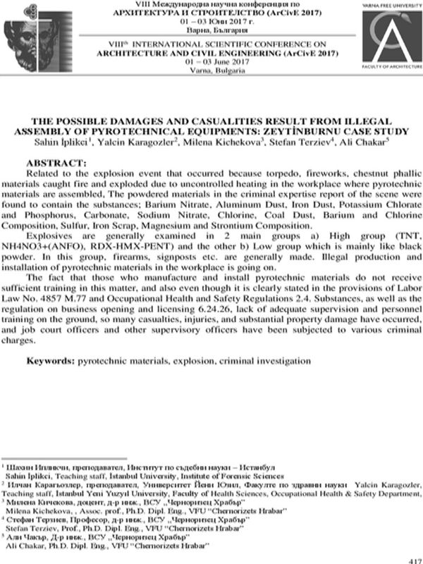 The  possible  damages  and  casualities result from illegal assembly of pyrotechnical equipments: zeytimburnu case study