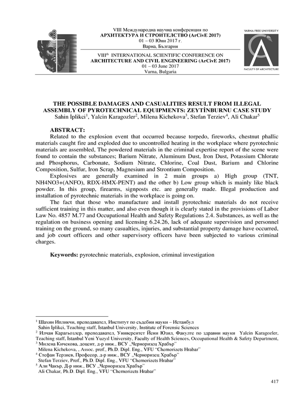 The  possible  damages  and  casualities result from illegal assembly of pyrotechnical equipments: zeytimburnu case study