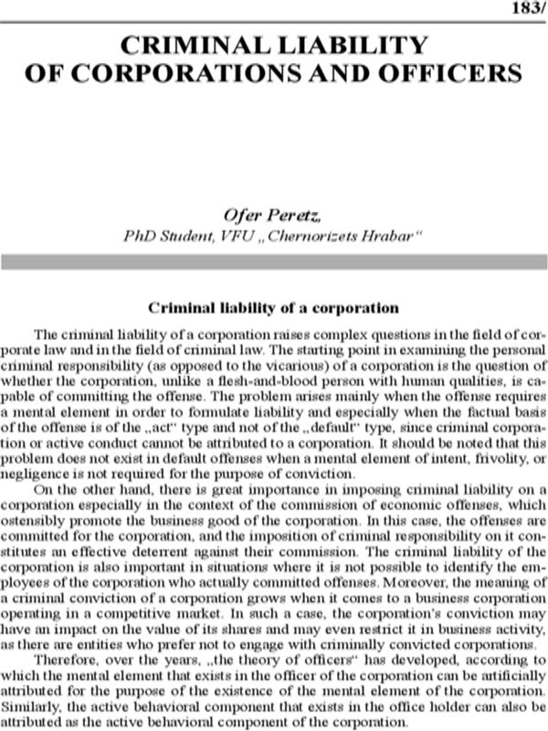 Criminal liability of corporations and officers
