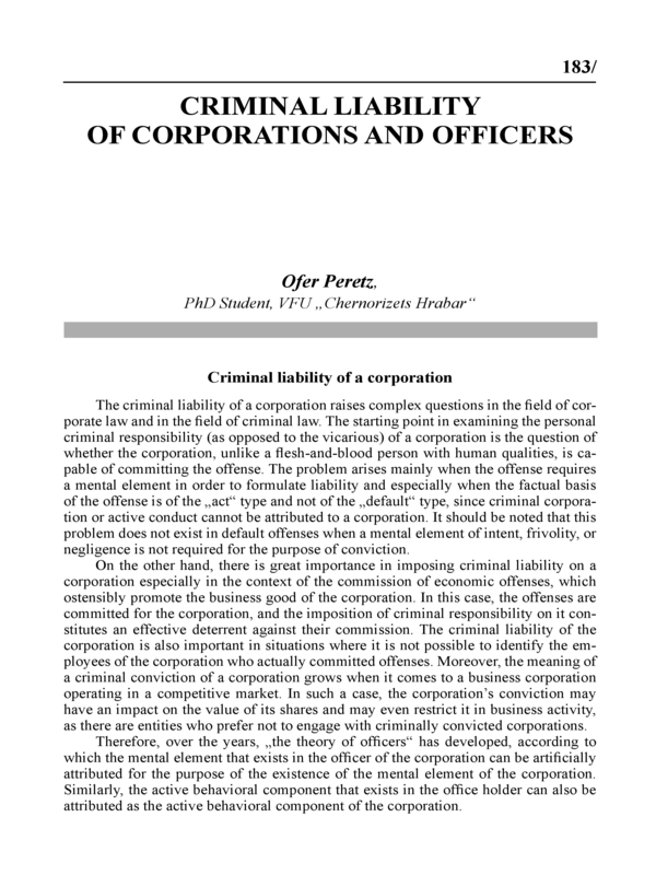 Criminal liability of corporations and officers