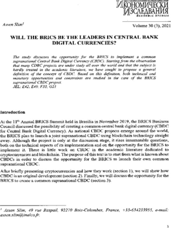 Will the BRICS Be the Leaders in Central Bank Digital Currencies?