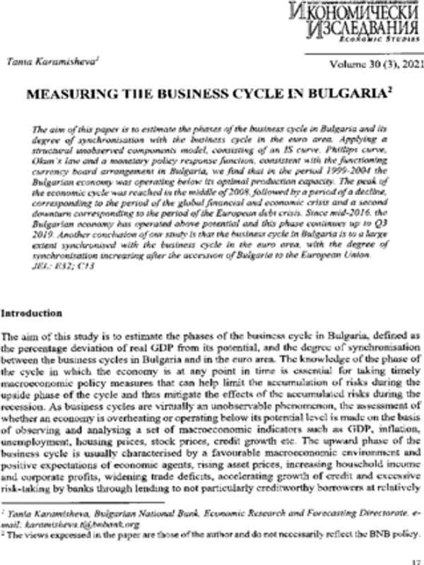 Measuring the Business Cycle in Bulgaria