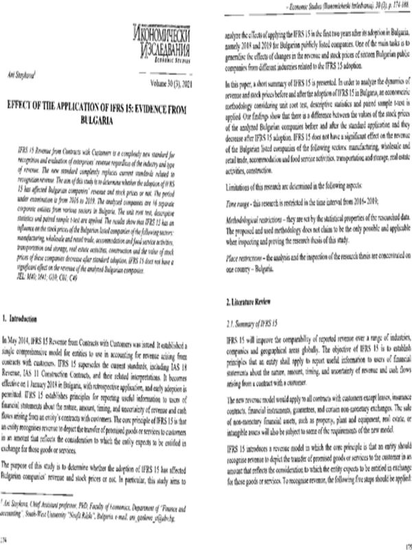Effect of the Application of IFRS 15: Evidence from Bulgaria