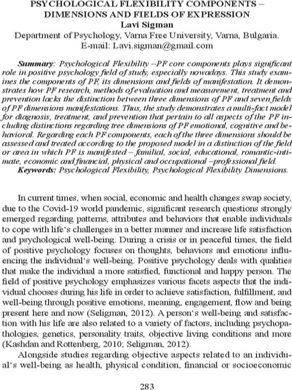 Psychological Flexibility Components - Dimensions and Fields of expression