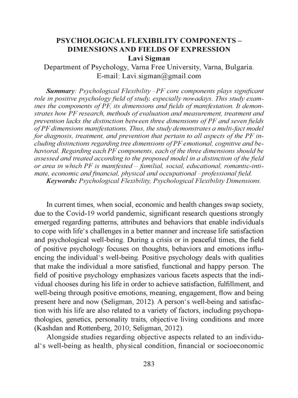 Psychological Flexibility Components - Dimensions and Fields of expression