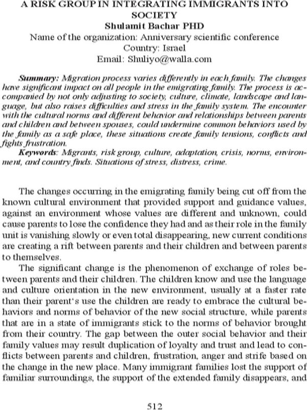 A risk group in integrating immigrants into society