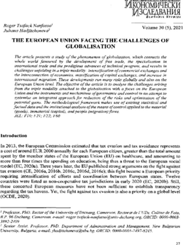 The European Union Facing the Challenges of Globalisation