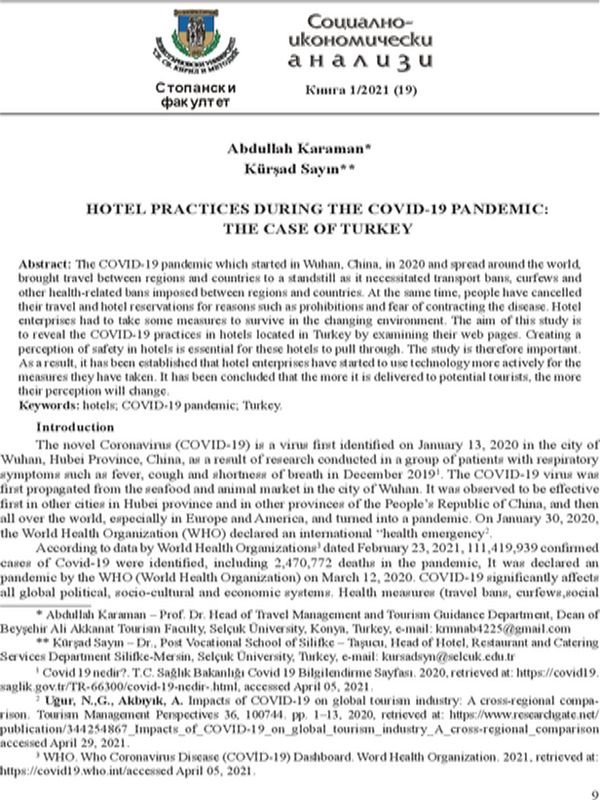 Hotel Practices During the Covid-19 Pandemic: the Case of Turkey
