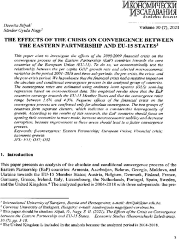 The Effects of the Crisis on Convergence between the Eastern Partnership and EU-15 States