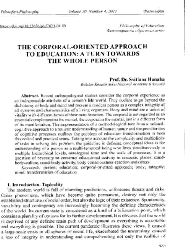 The Corporal-Oriented Approach to Education: A turn Towards the Whole Person