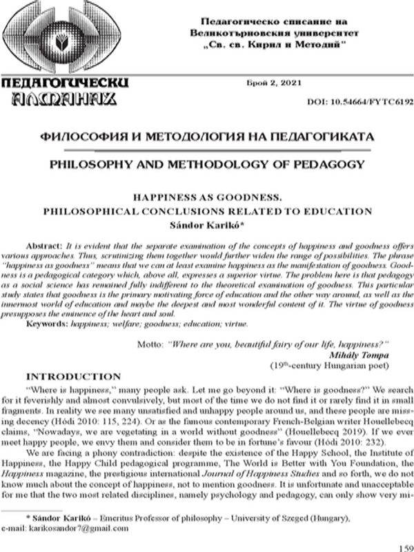 Happiness as Goodness. Philosophical Conclusions Regarding Education