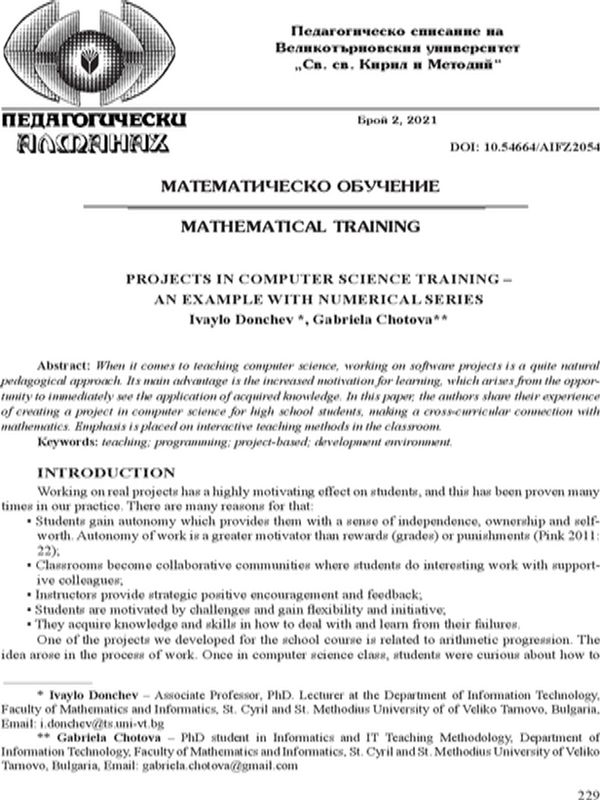 Projects in Computer Science Training – An Example with Numerical Series
