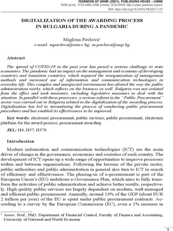 Digitalization of the Awarding Process in Bulgaria During a Pandemic