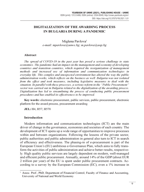 Digitalization of the Awarding Process in Bulgaria During a Pandemic