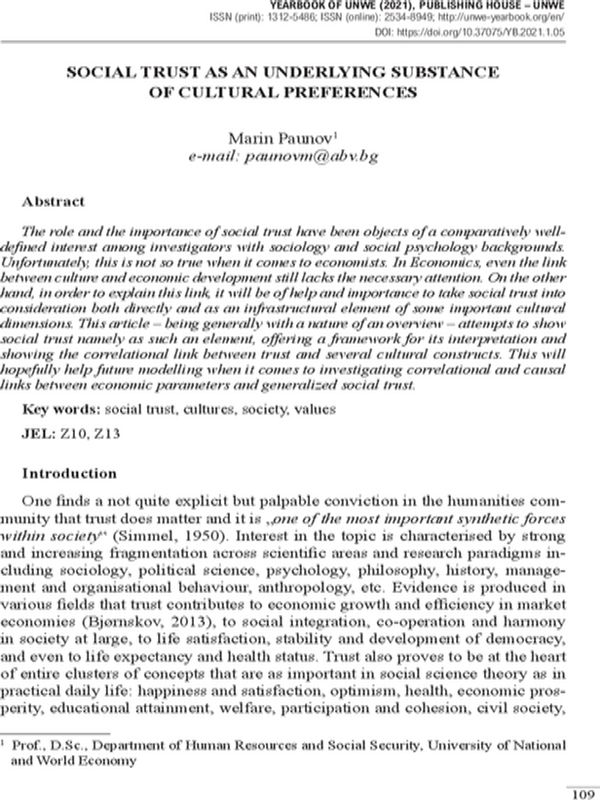 Social Trust as an Underlying Substance of Cultural Preferences