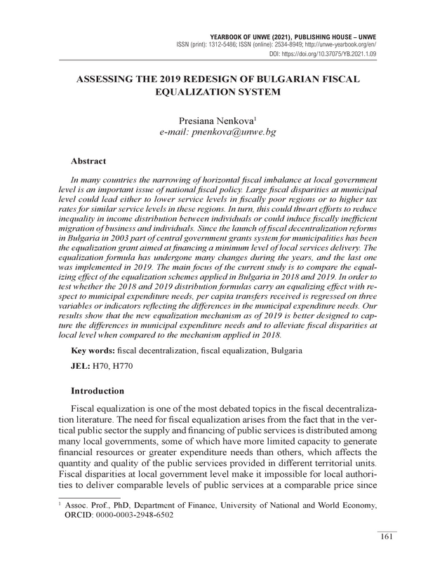 Assessing the 2019 Redesign of Bulgarian Fiscal Equalization System