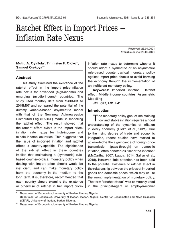 Ratchet Effect in Import Prices – Inflation Rate Nexus