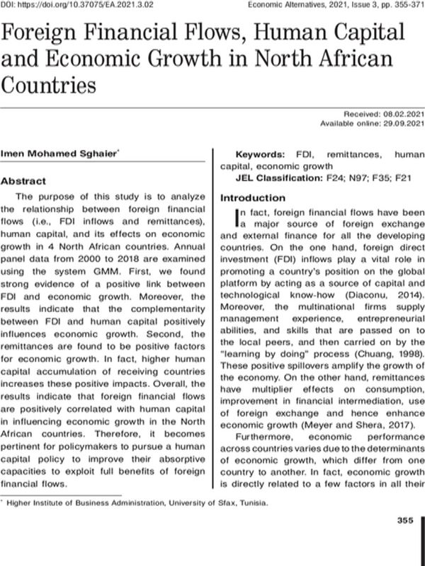 Foreign Financial Flows, Human Capital and Economic Growth in North African Countries