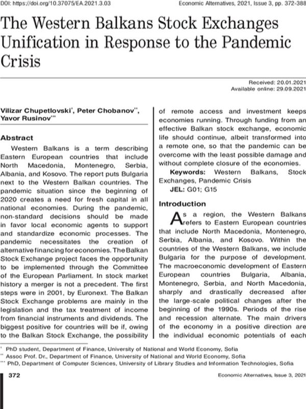 The Western Balkans Stock Exchanges Unification in Response to the Pandemic Crisis