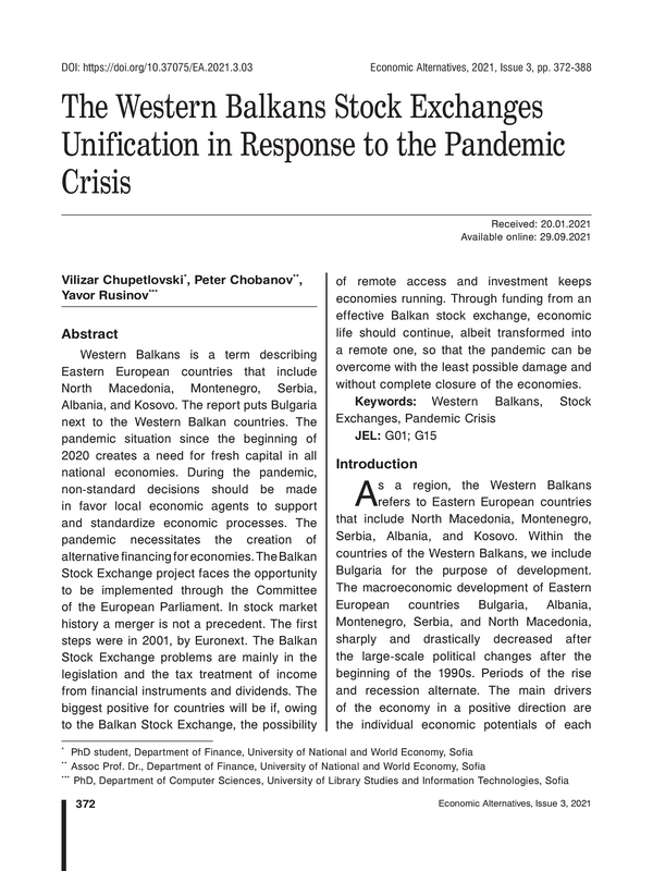 The Western Balkans Stock Exchanges Unification in Response to the Pandemic Crisis
