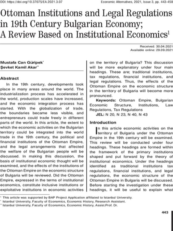 Ottoman Institutions and Legal Regulations in 19th Century Bulgarian