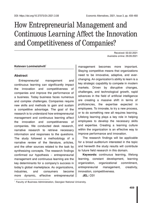 How Entrepreneurial Management and Continuous Learning Affect the Innovation and Competitiveness of Companies?