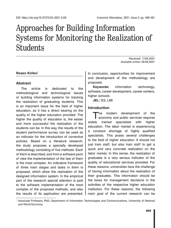 Approaches for Building Information Systems for Monitoring the Realization of Students