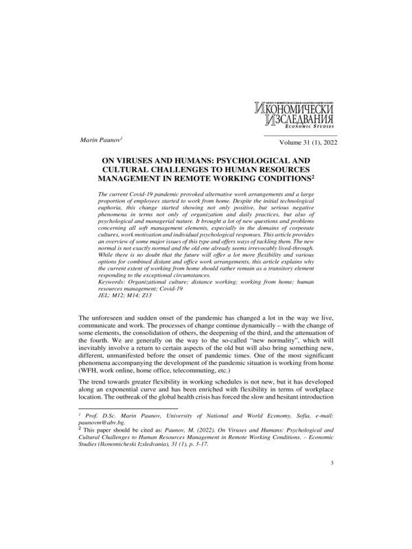 On Viruses and Humans: Psychological and Cultural Challenges to Human Resources Management in Remote Working Conditions