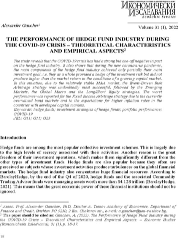 The Performance of Hedge Fund Industry during the Covid-19 Crisis – Theoretical Characteristics and Empirical Aspects