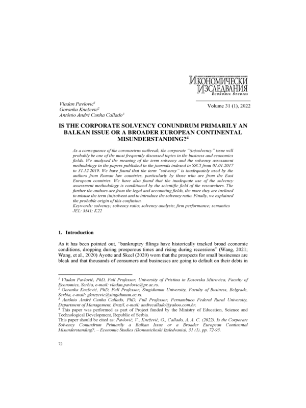 Is the Corporate Solvency Conundrum Primarily a Balkan Issue or a Broader European Continental Misunderstanding?