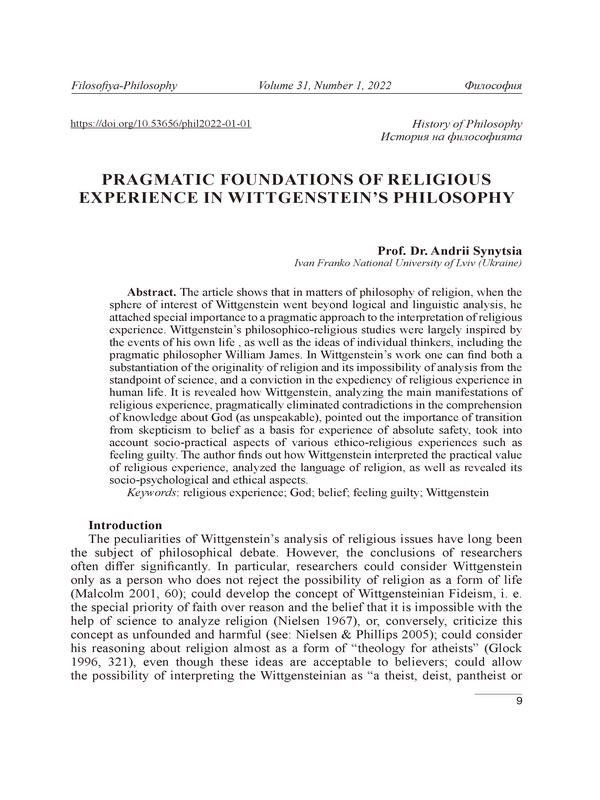 Pragmatic Foundations of Religious Experience in Wittgenstein’s Philosophy