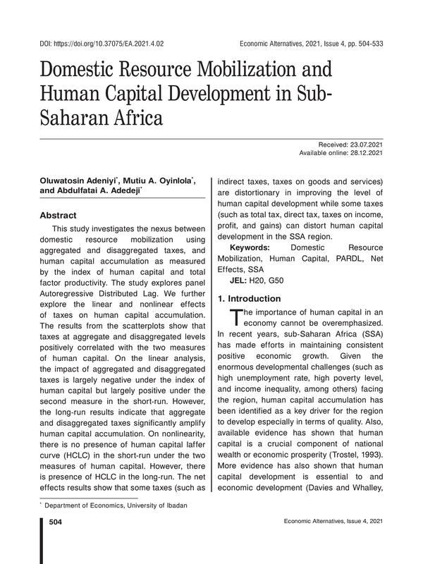 Domestic Resource Mobilization and Human Capital Development in Sub- Saharan Africa