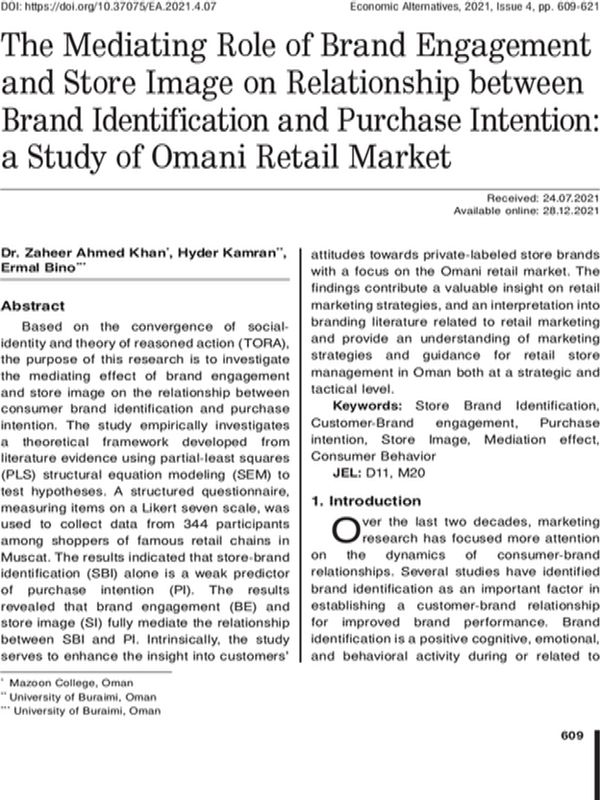 The Mediating Role of Brand Engagement and Store Image on Relationship between Brand Identification and Purchase Intention: a Study of Omani Retail Market