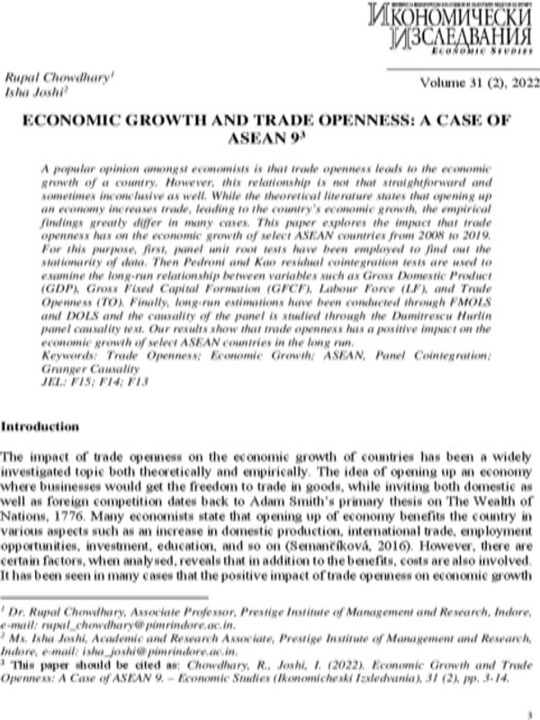 Economic Growth and Trade Openness: A Case of ASEAN 9