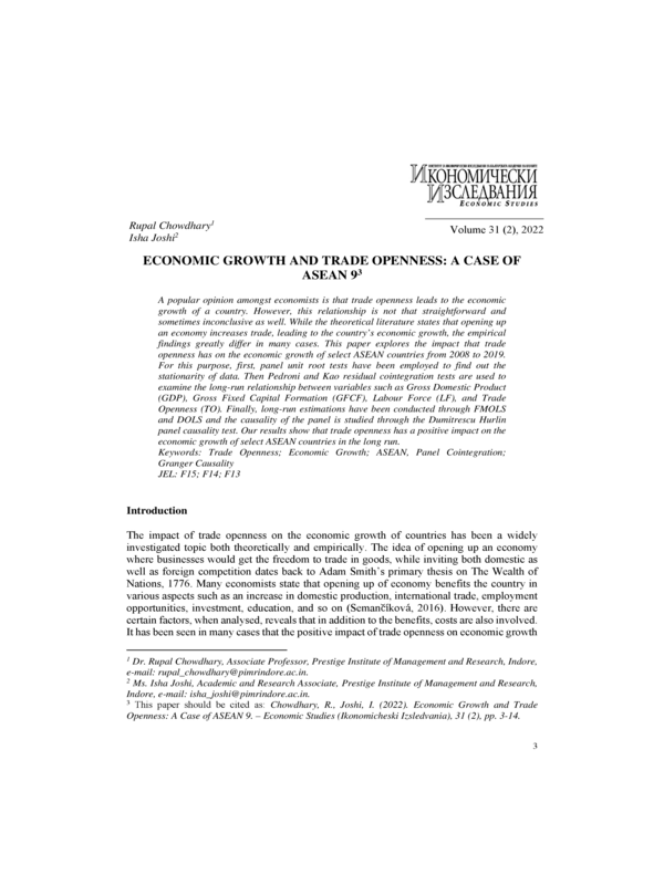 Economic Growth and Trade Openness: A Case of ASEAN 9