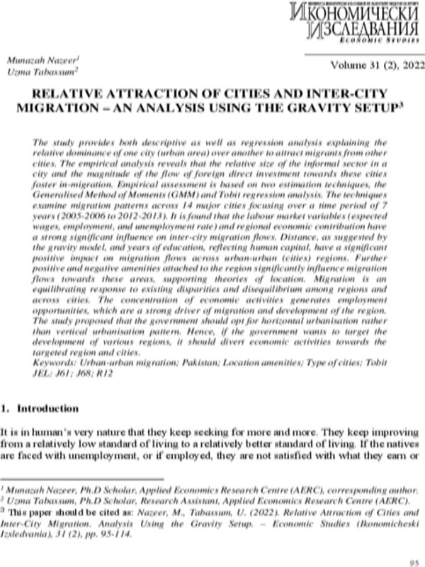 Relivate Attraction of Cities and Inter-City Migration - An Analysis Using the Gravity Setup