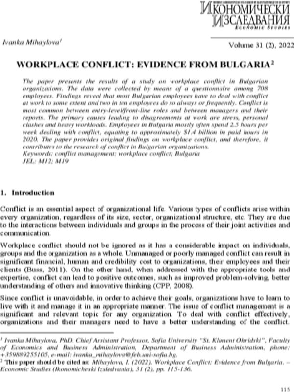 Workplace Conflict: Evidence from Bulgaria