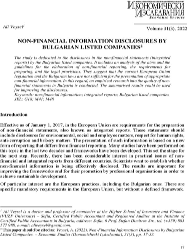 Non-Financial Information Disclosures by Bulgarian Listed Companies