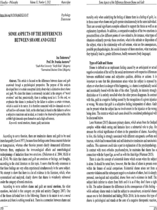 Some Aspects of the Differences between Shame and Guilt