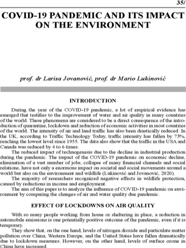 COVID-19 pandemic and its impact on the environment