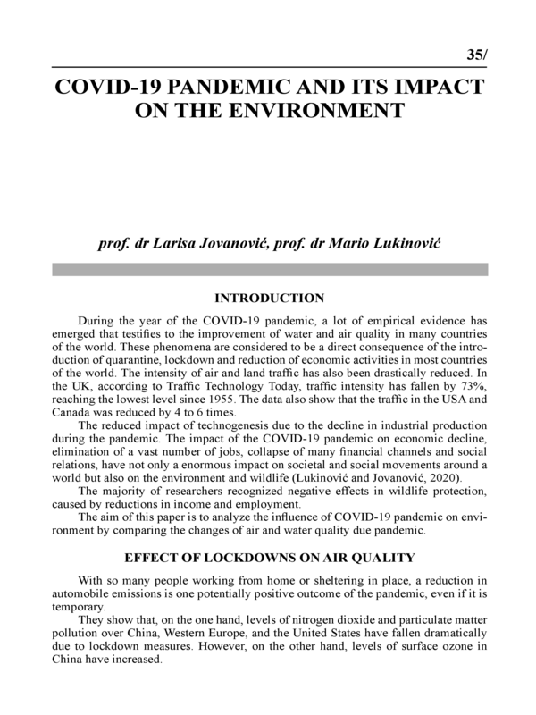 COVID-19 pandemic and its impact on the environment