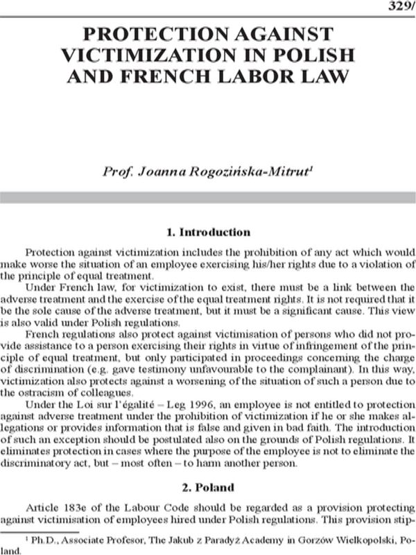 Protection against victimization in polish and french labor law