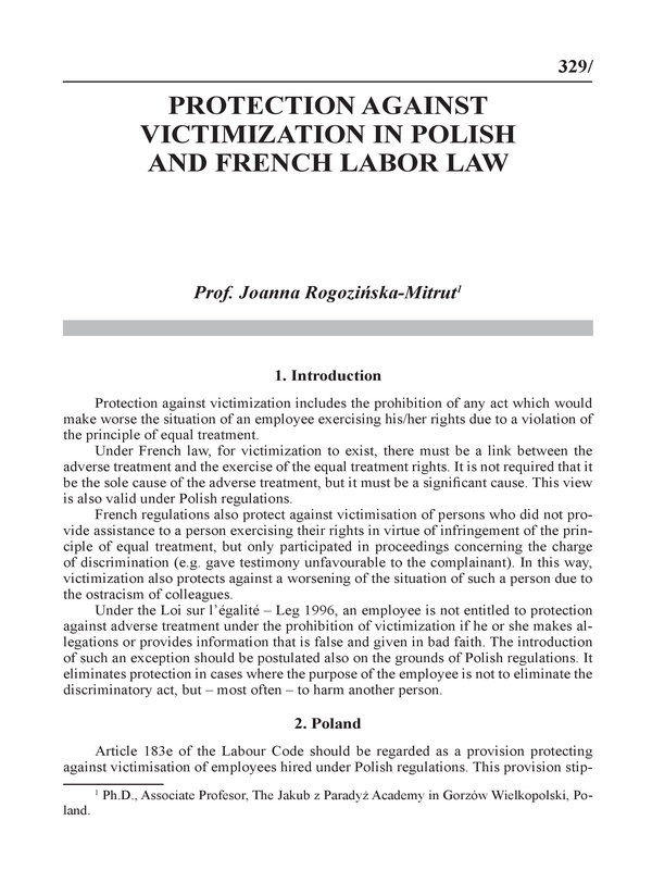 Protection against victimization in polish and french labor law