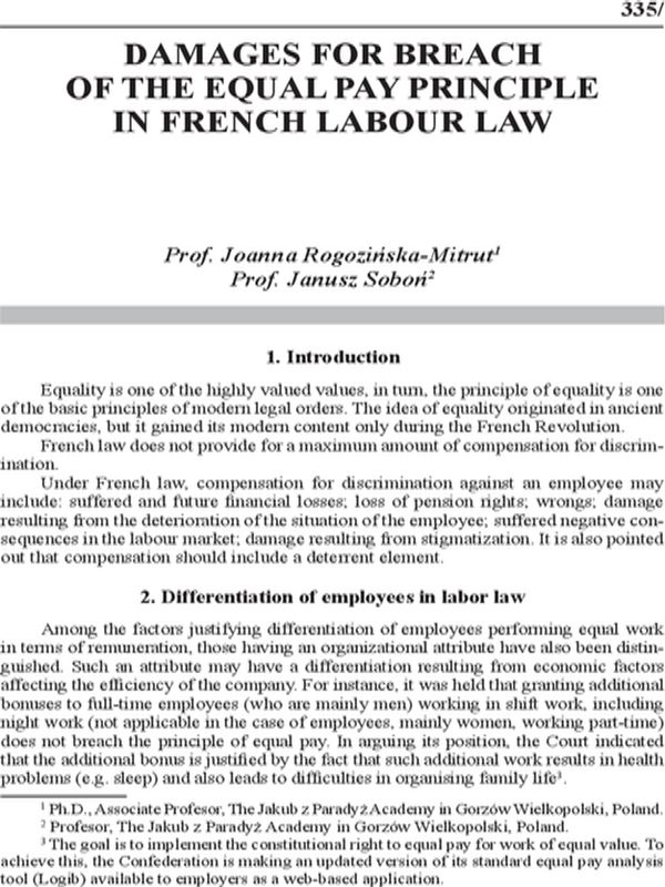 Damages for breach of the equal pay principle in french labour law
