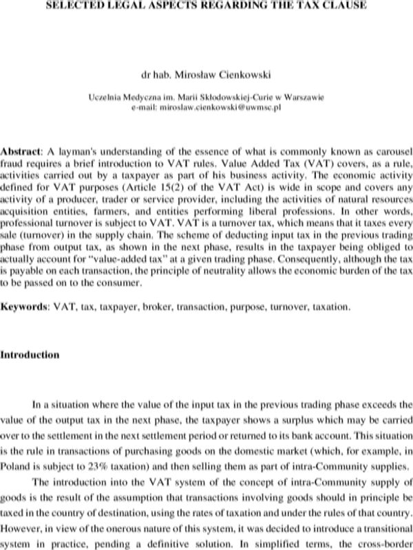 Selected legal aspects regarding the tax clause