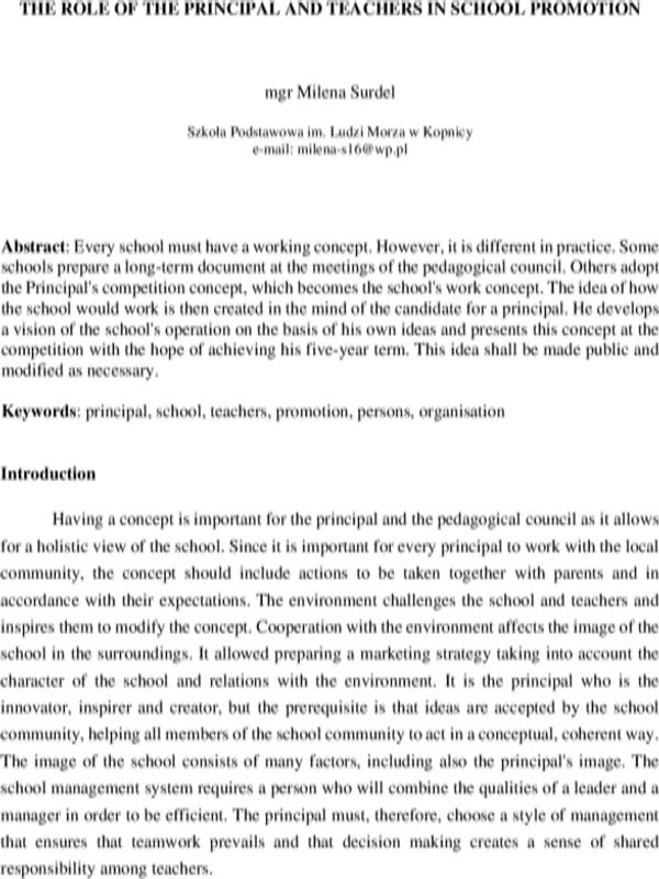The role of the principal and teachers in school promotion