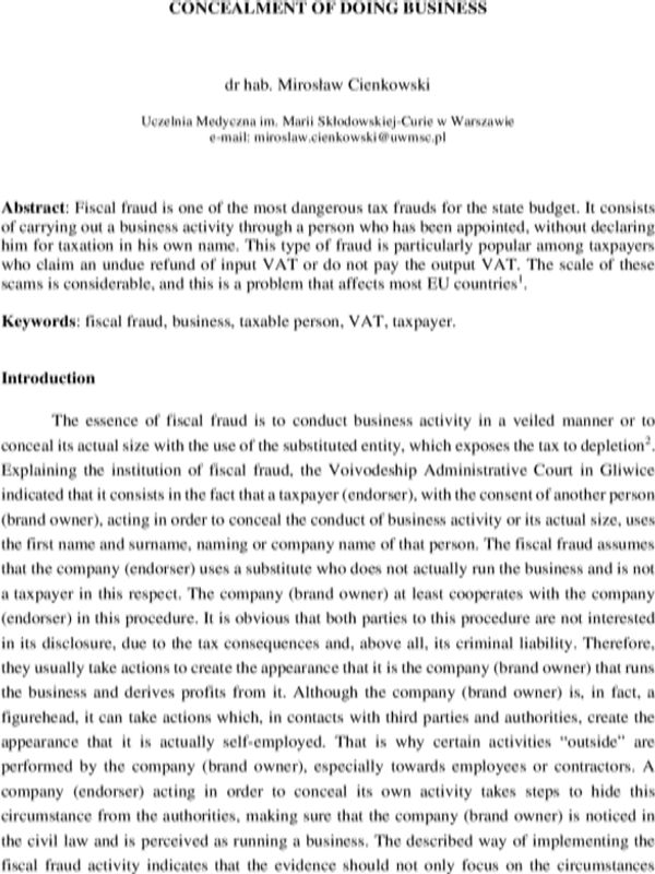Concealment of doing business