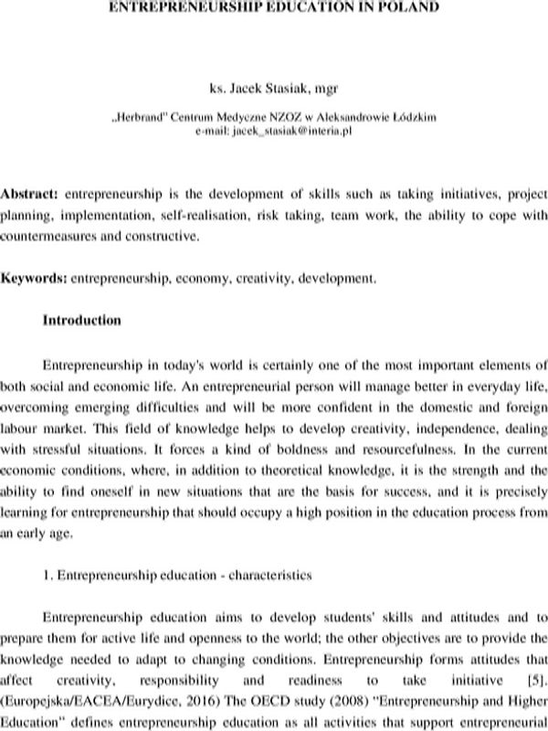 Entrepreneurship education in Poland