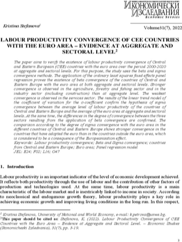 Labour Productivity Convergence of CEE Countries with the Euro Area - Evidence at Aggregate and Sectoral Level