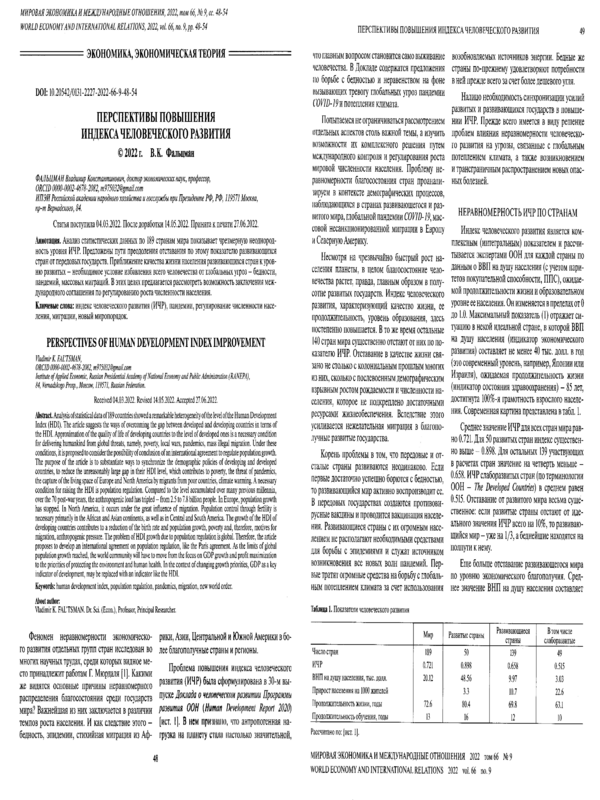 Перспективы повышения индекса человеческого развития